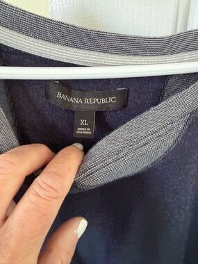 Banana Republic Navy Sweater with Light Gray Trim. New
